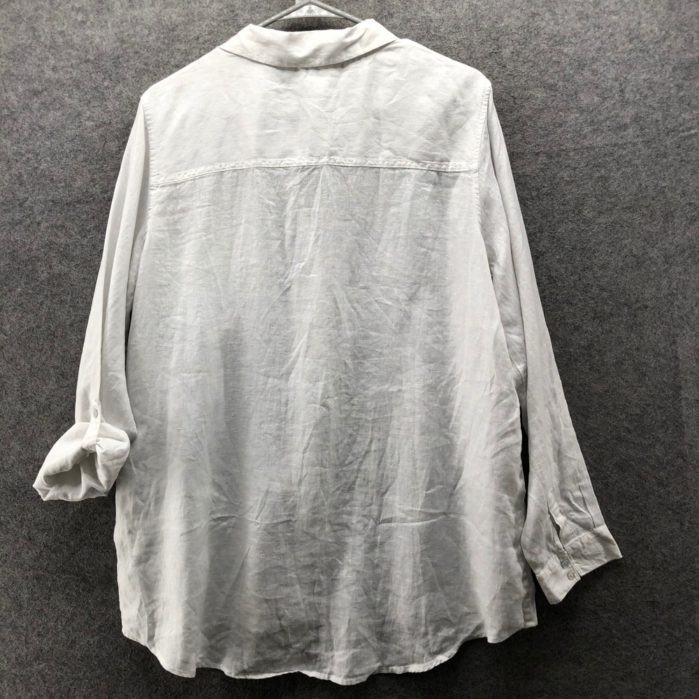 Sigrid Olsen 100% Linen Button Down Shirt Womens XL White Roll Tab Oversized - Picture 2 of 9